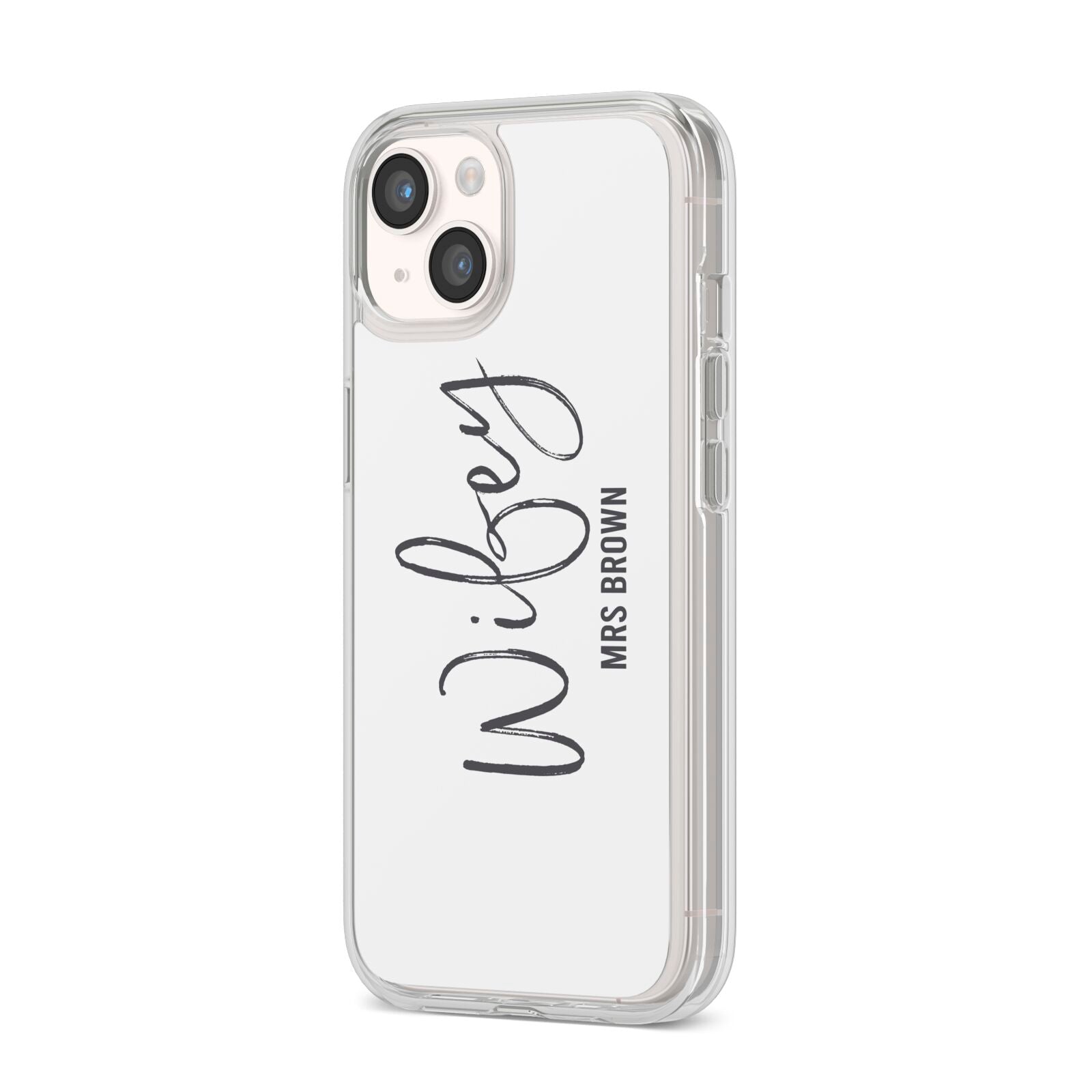 Personalised Wifey White iPhone 14 Clear Tough Case Starlight Angled Image