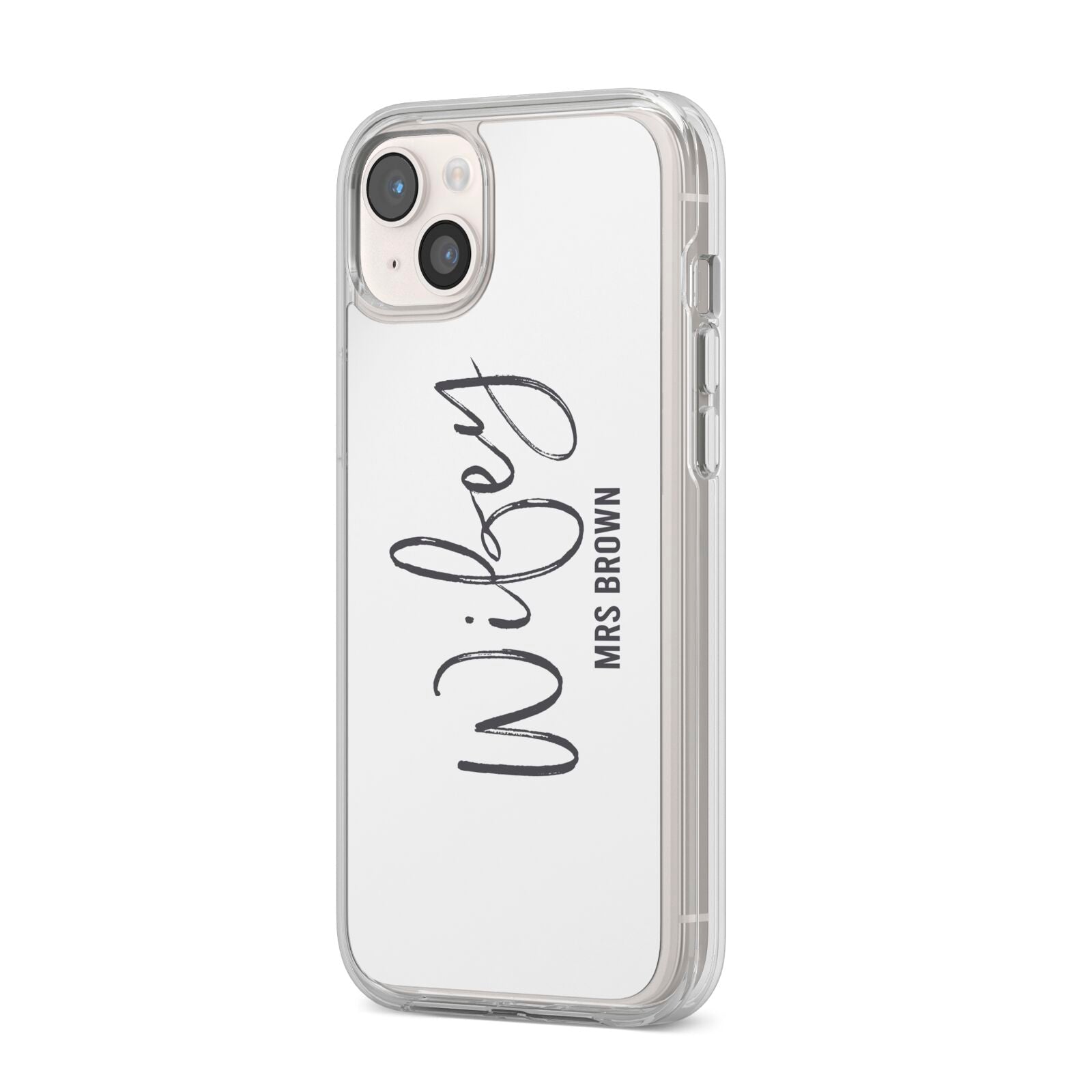Personalised Wifey White iPhone 14 Plus Clear Tough Case Starlight Angled Image