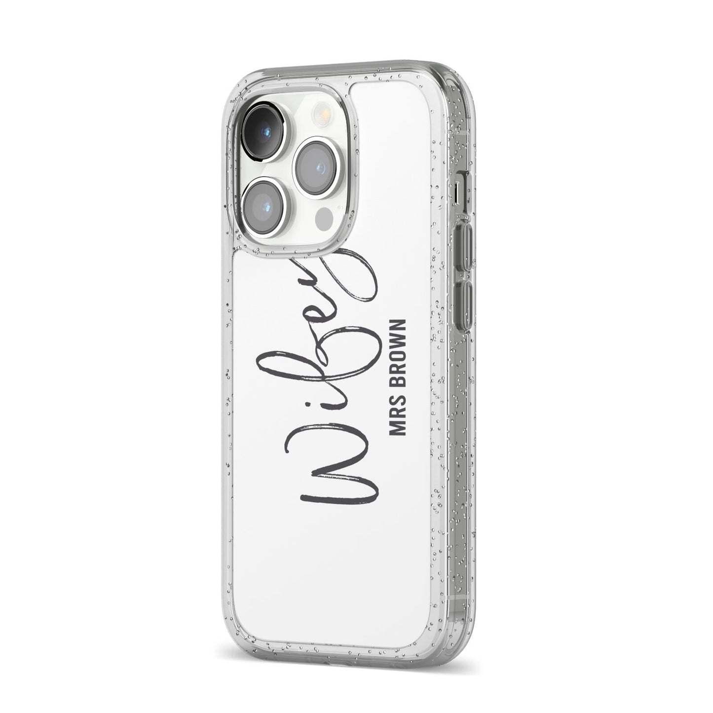 Personalised Wifey White iPhone 14 Pro Glitter Tough Case Silver Angled Image