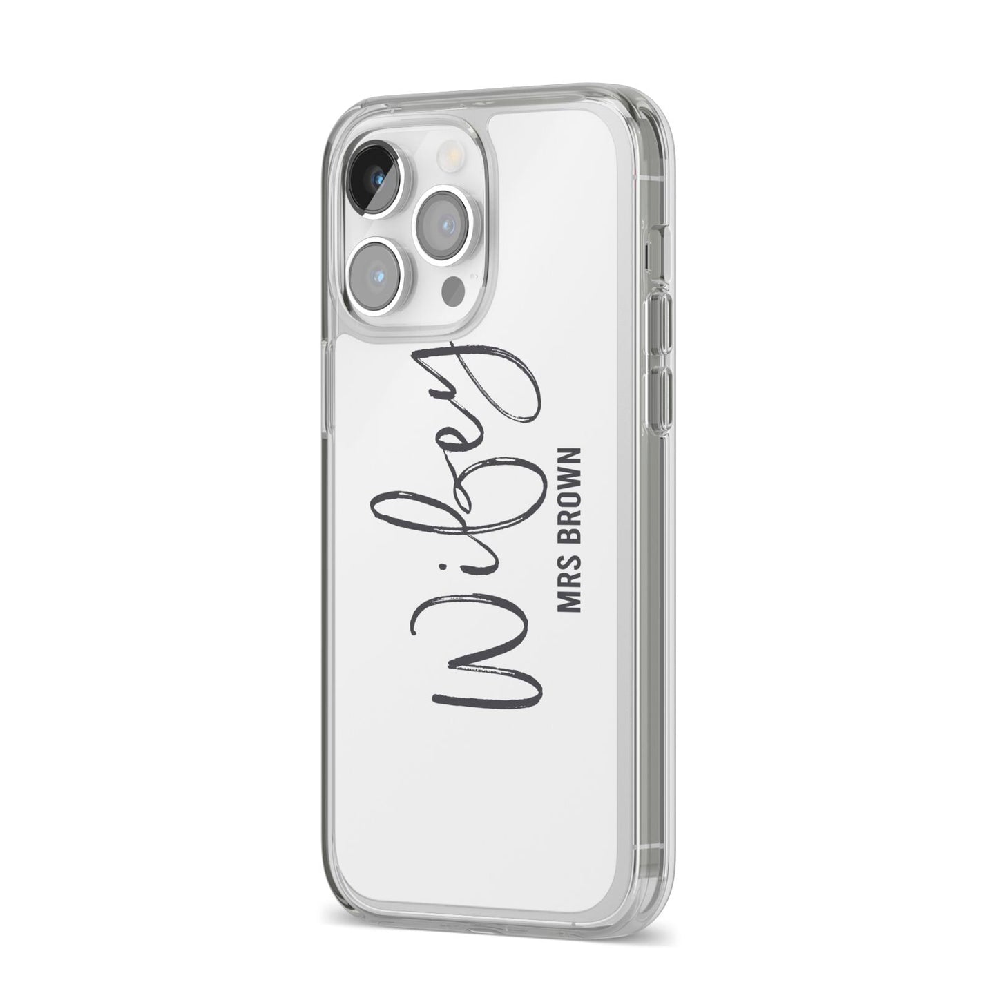 Personalised Wifey White iPhone 14 Pro Max Clear Tough Case Silver Angled Image