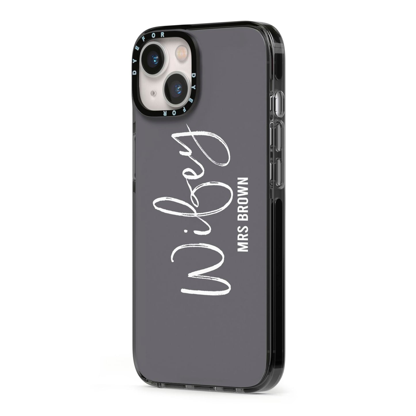 Personalised Wifey iPhone 13 Black Impact Case Side Angle on Silver phone