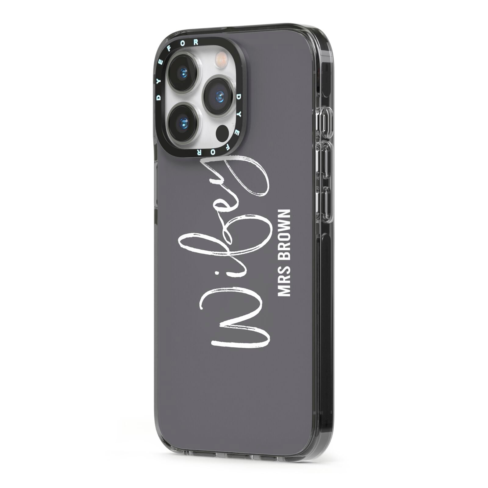 Personalised Wifey iPhone 13 Pro Black Impact Case Side Angle on Silver phone