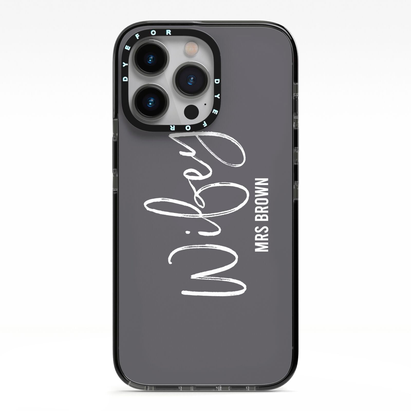 Personalised Wifey iPhone 13 Pro Black Impact Case on Silver phone
