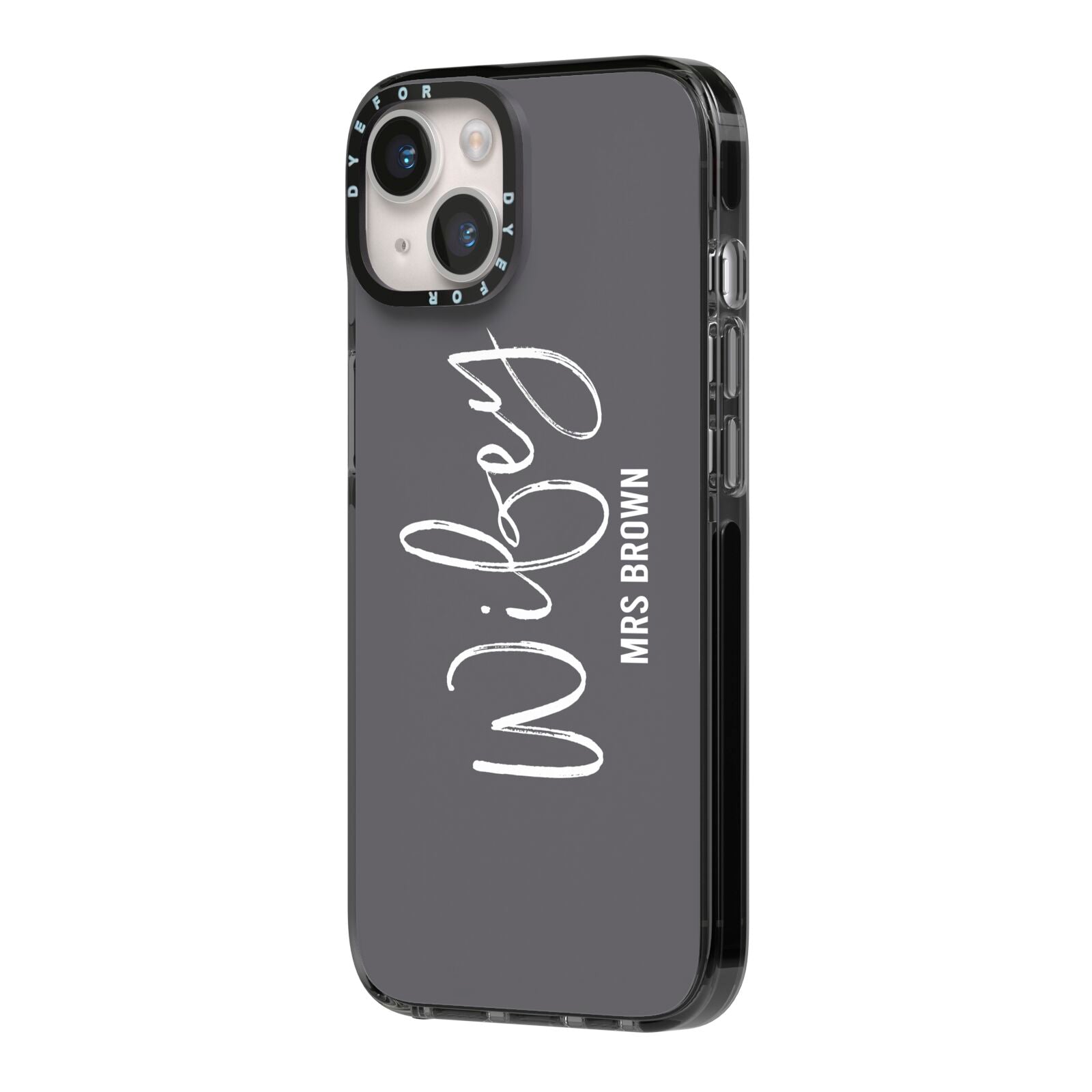 Personalised Wifey iPhone 14 Black Impact Case Side Angle on Silver phone