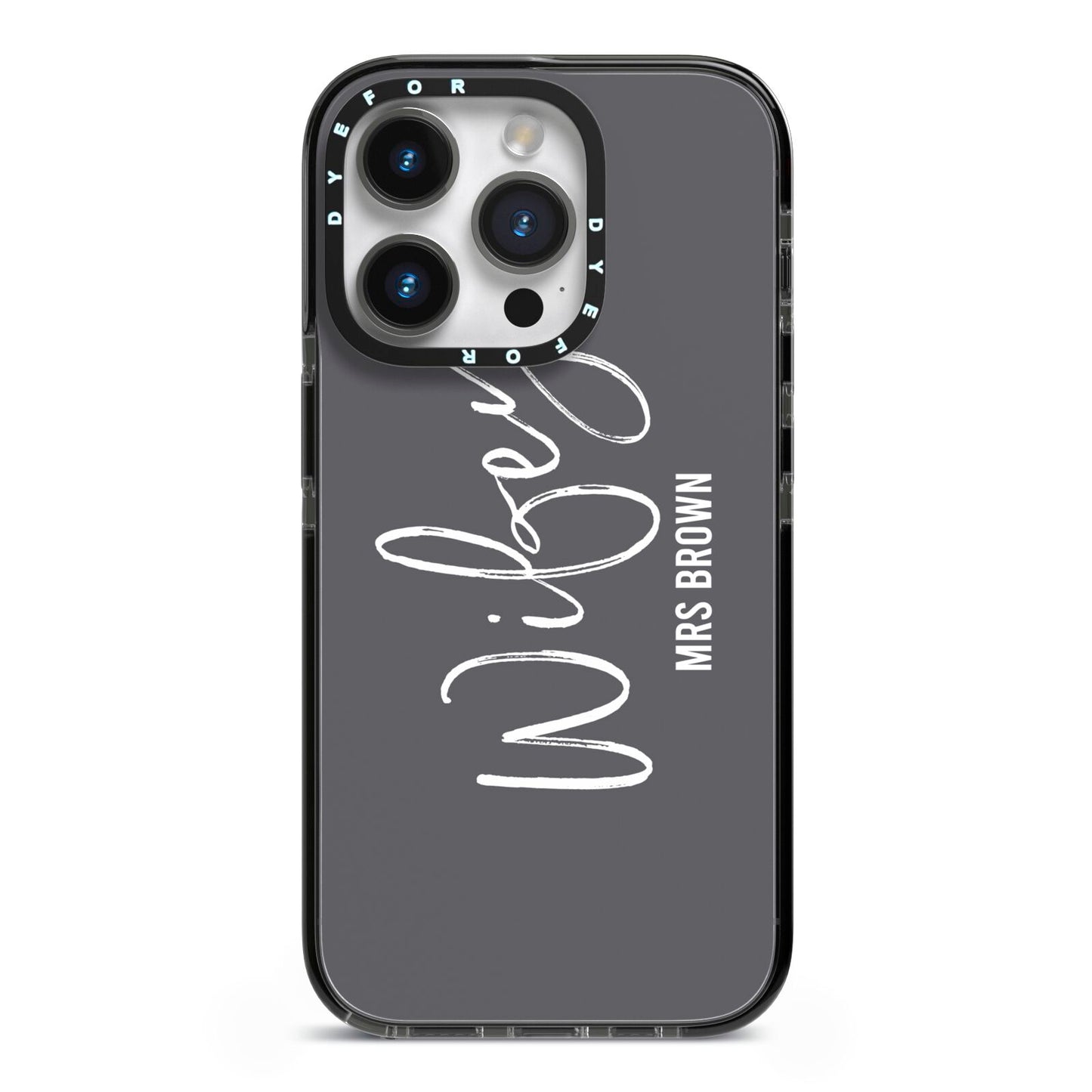 Personalised Wifey iPhone 14 Pro Black Impact Case on Silver phone