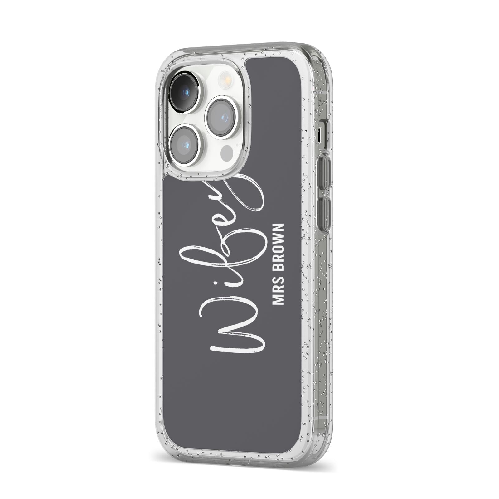 Personalised Wifey iPhone 14 Pro Glitter Tough Case Silver Angled Image