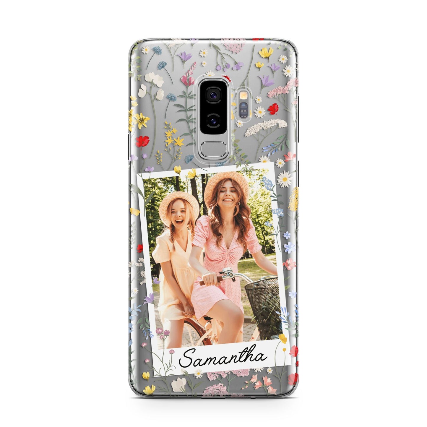Personalised Wild Flowers Photo Samsung Galaxy S9 Plus Case on Silver phone