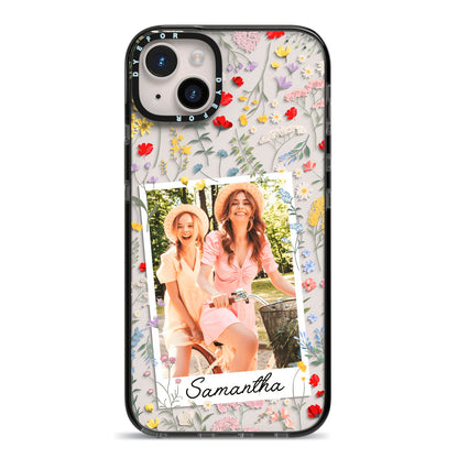 Personalised Wild Flowers Photo iPhone 14 Plus Black Impact Case on Silver phone