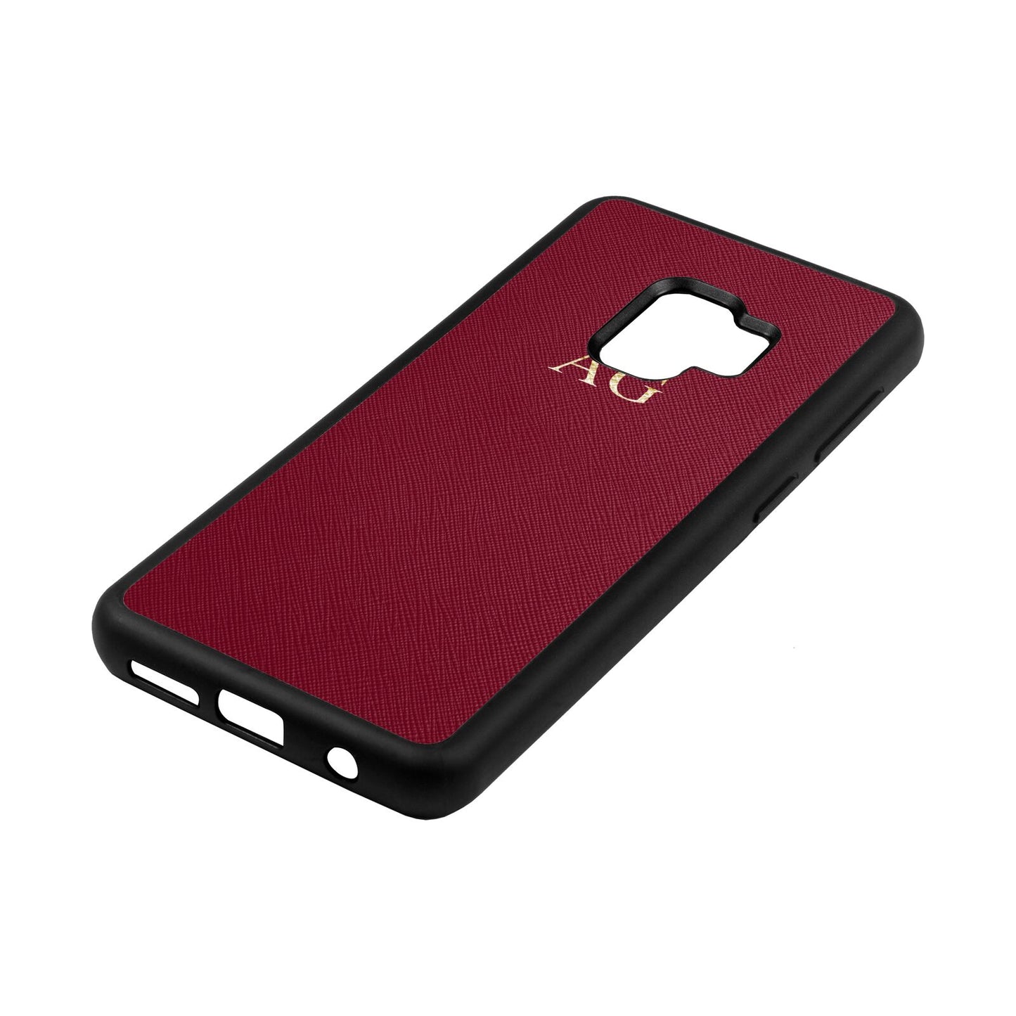 Personalised Wine Red Saffiano Leather Samsung S9 Case Side Angle