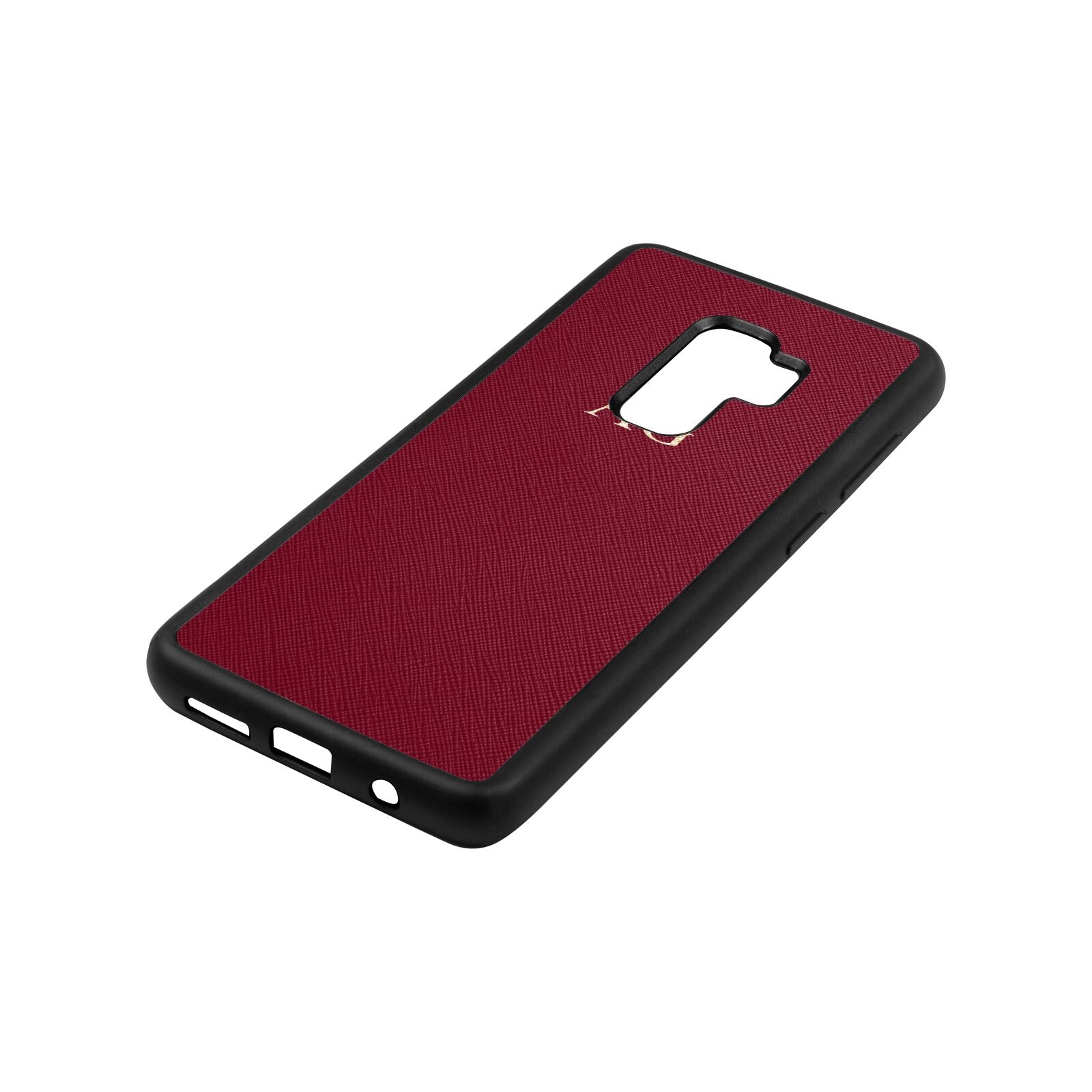 Personalised Wine Red Saffiano Leather Samsung S9 Plus Case Side Angle