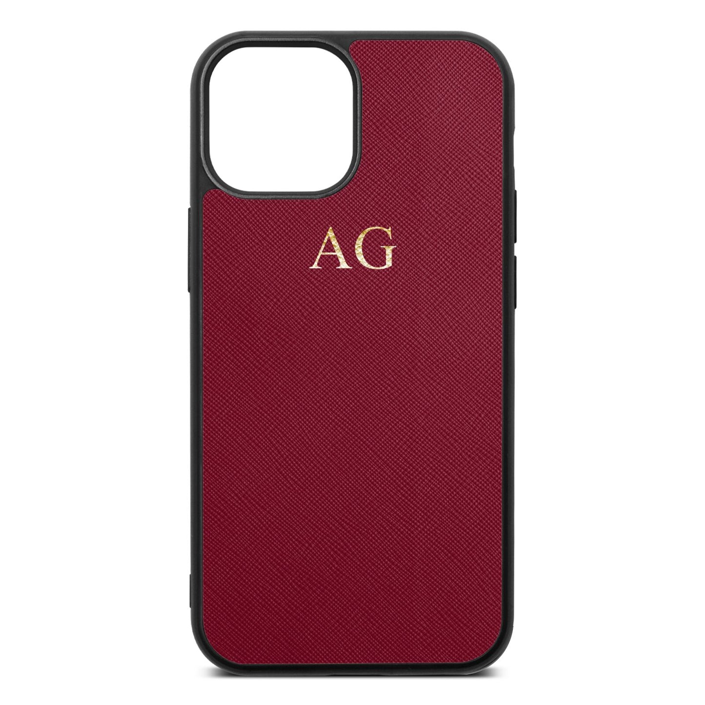Personalised Wine Red Saffiano Leather iPhone 13 Mini Case