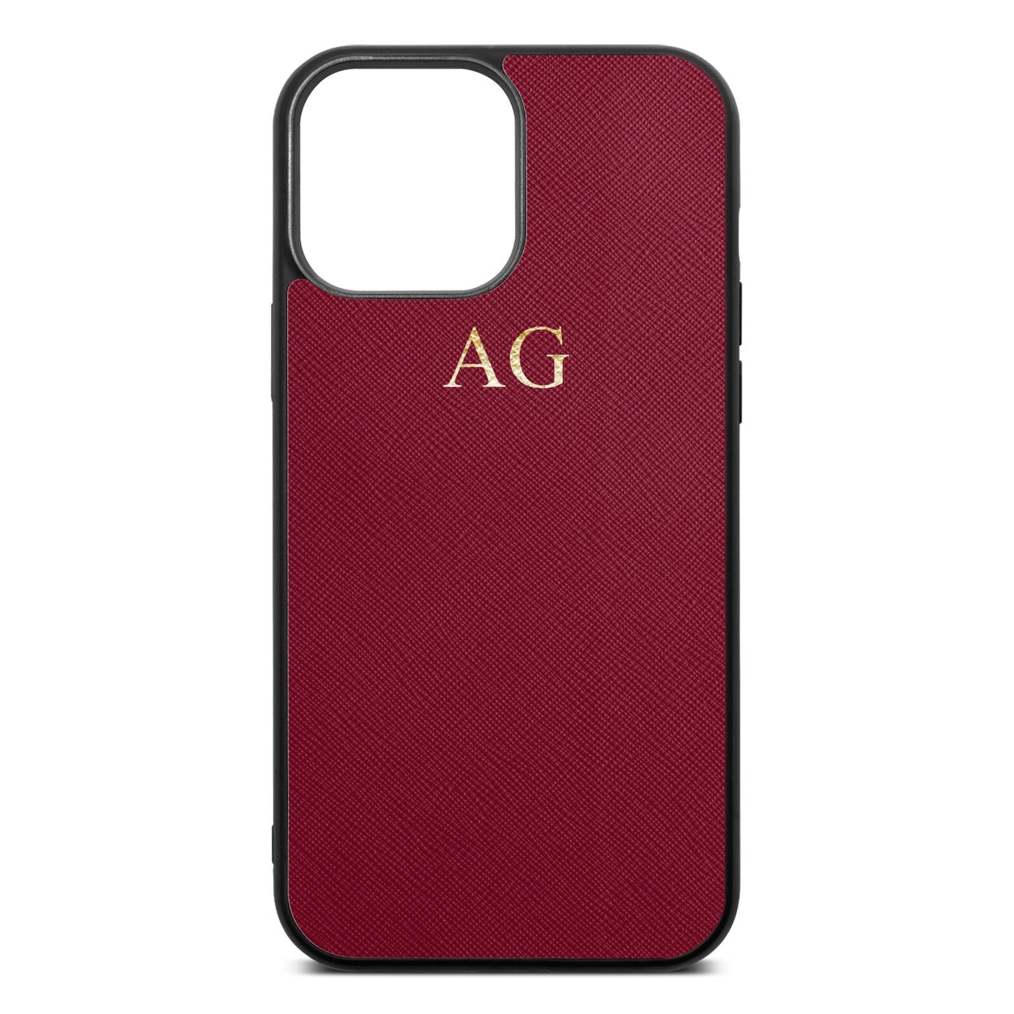 Personalised Wine Red Saffiano Leather iPhone 13 Pro Max Case
