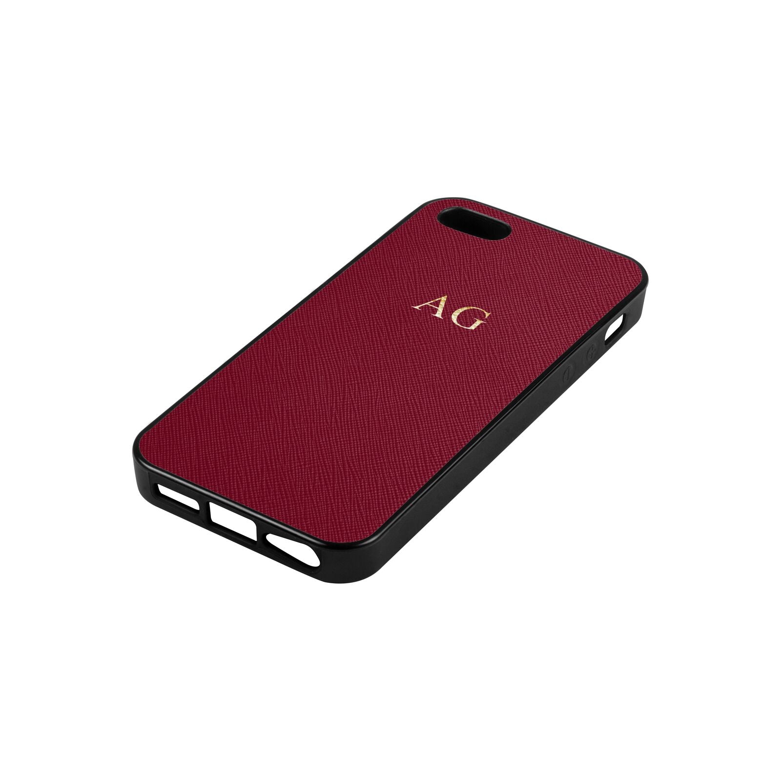 Personalised Wine Red Saffiano Leather iPhone 5 Case Side Angle