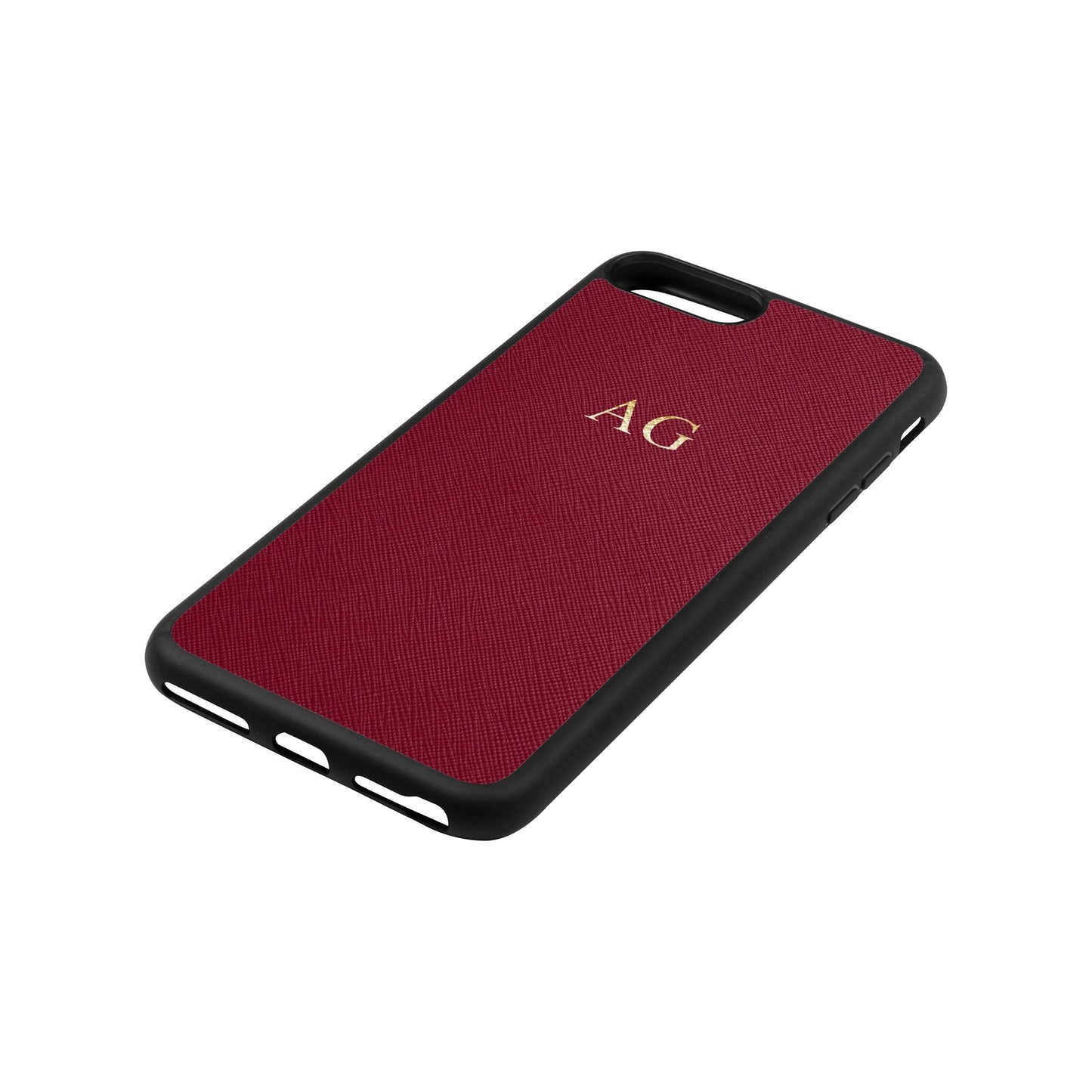 Personalised Wine Red Saffiano Leather iPhone 8 Plus Case Side Angle