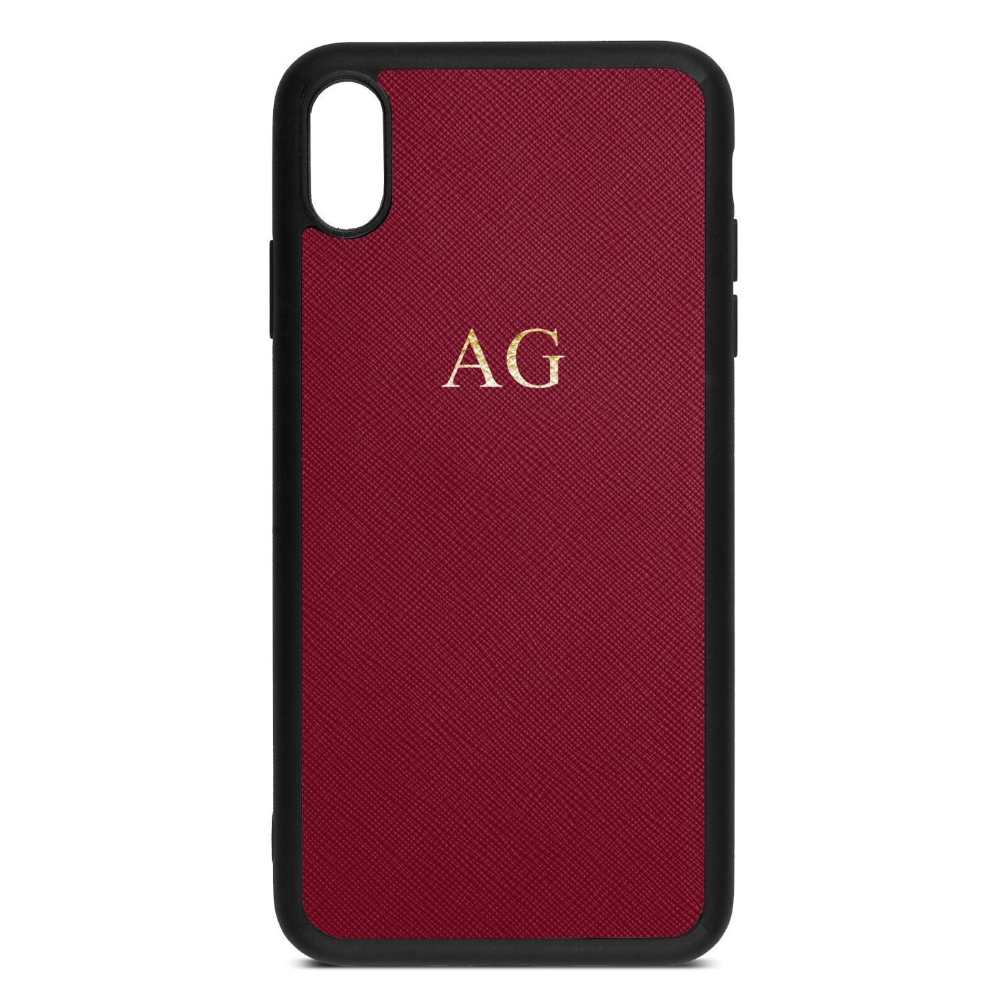 Personalised Wine Red Saffiano Leather iPhone Xs Max Case