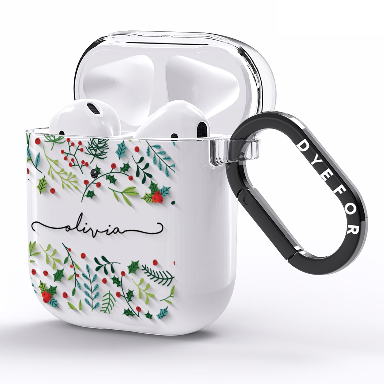 Personalised Winter Floral AirPods Clear Case Side Image