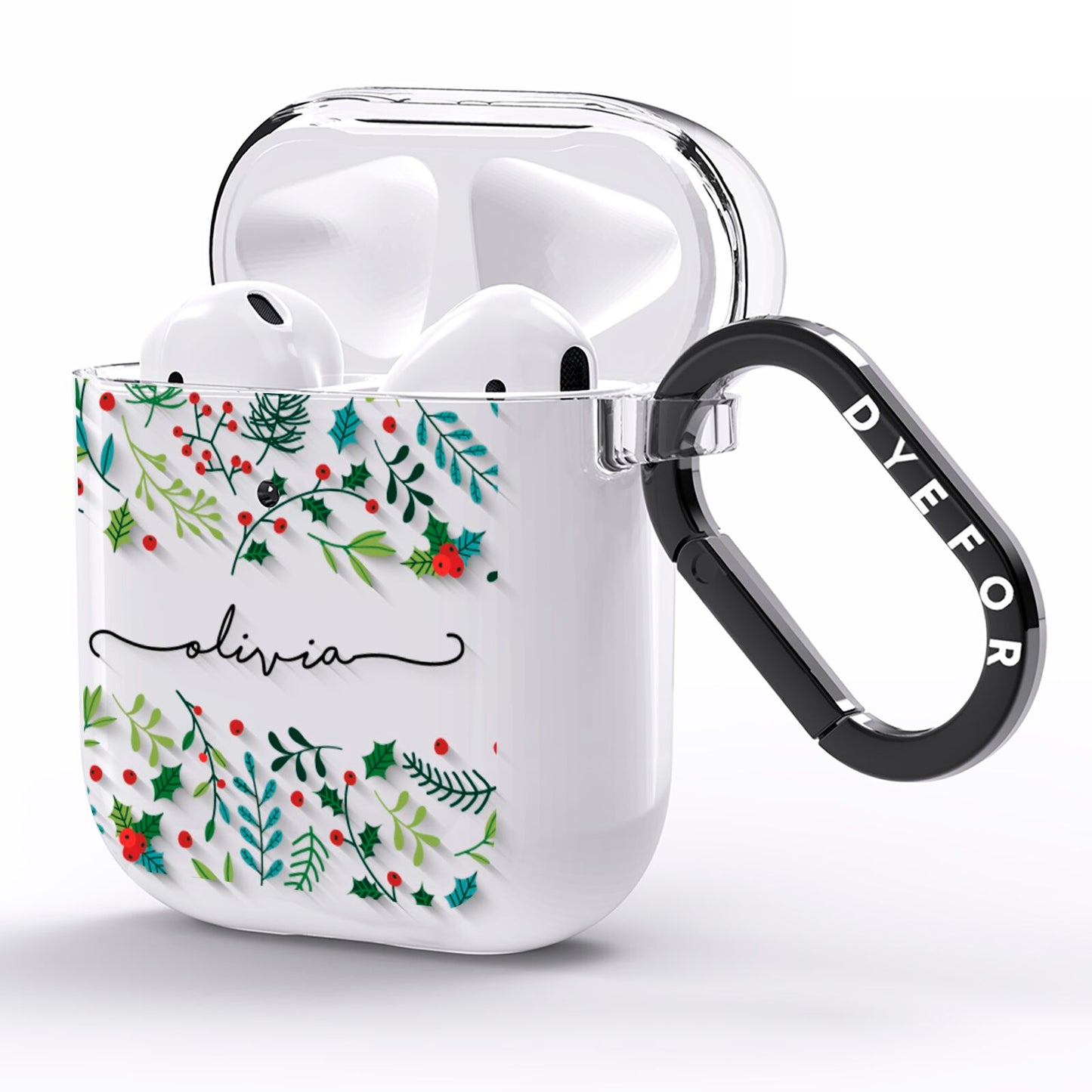 Personalised Winter Floral AirPods Clear Case Side Image