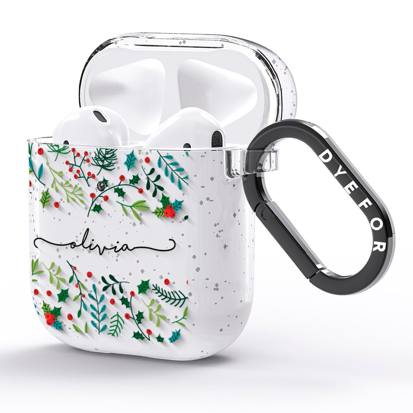 Personalised Winter Floral AirPods Glitter Case Side Image