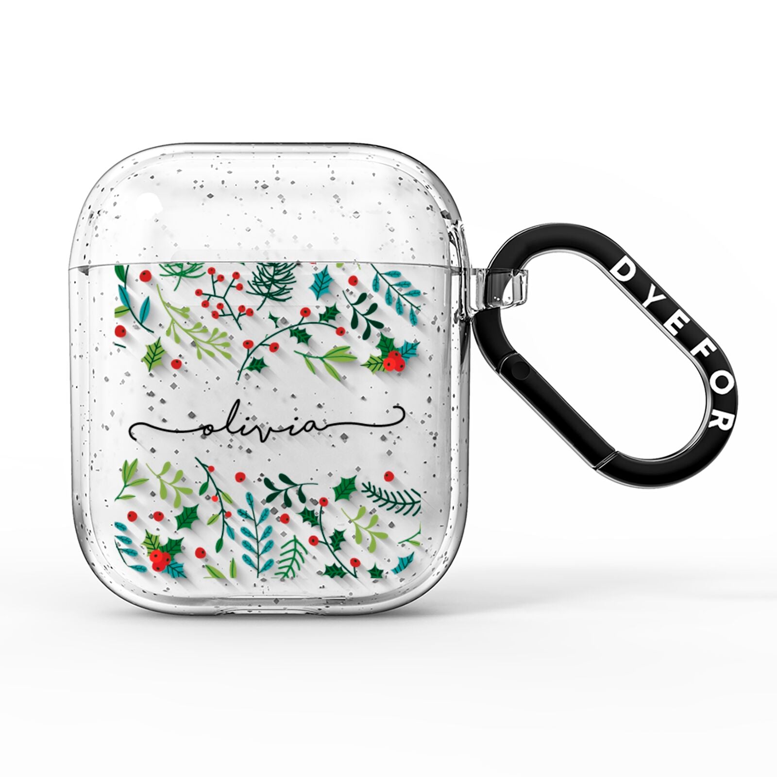 Personalised Winter Floral AirPods Glitter Case