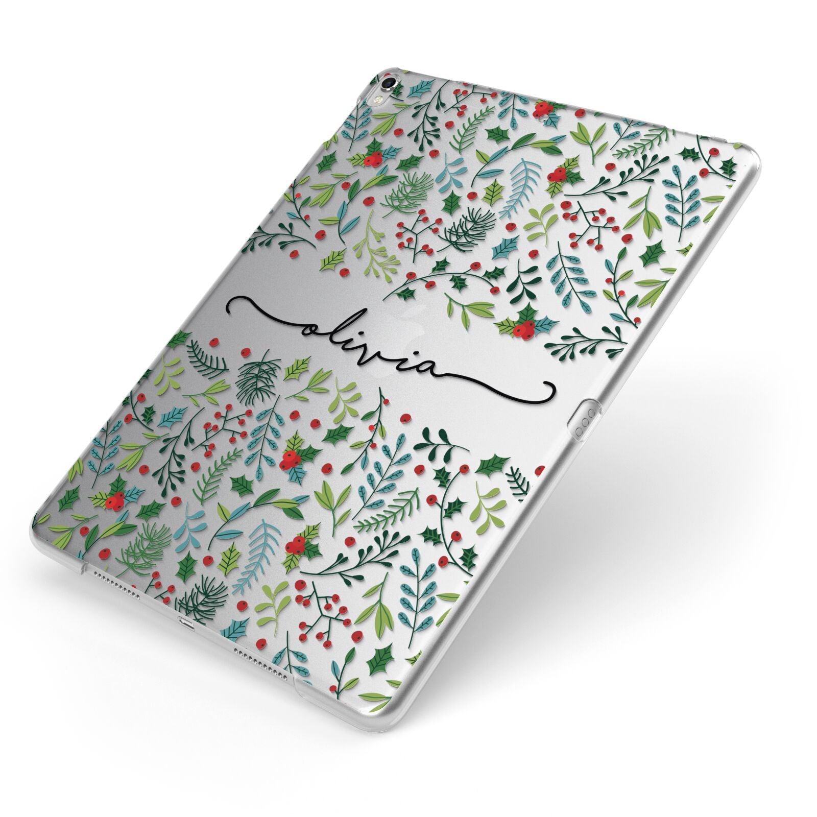 Personalised Winter Floral Apple iPad Case on Silver iPad Side View
