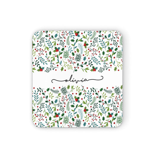 Personalised Winter Floral Square Coaster