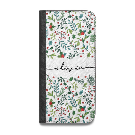 Personalised Winter Floral Vegan Leather Flip Samsung Case