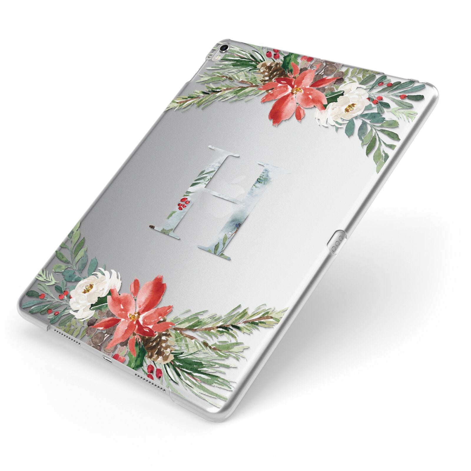 Personalised Winter Monogram Clear Floral Apple iPad Case on Silver iPad Side View