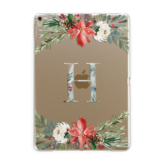 Personalised Winter Monogram Clear Floral Apple iPad Gold Case
