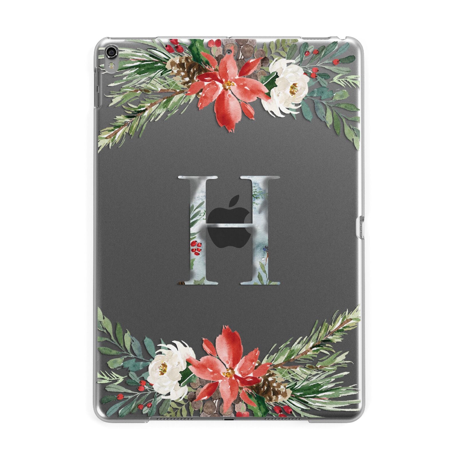 Personalised Winter Monogram Clear Floral Apple iPad Grey Case