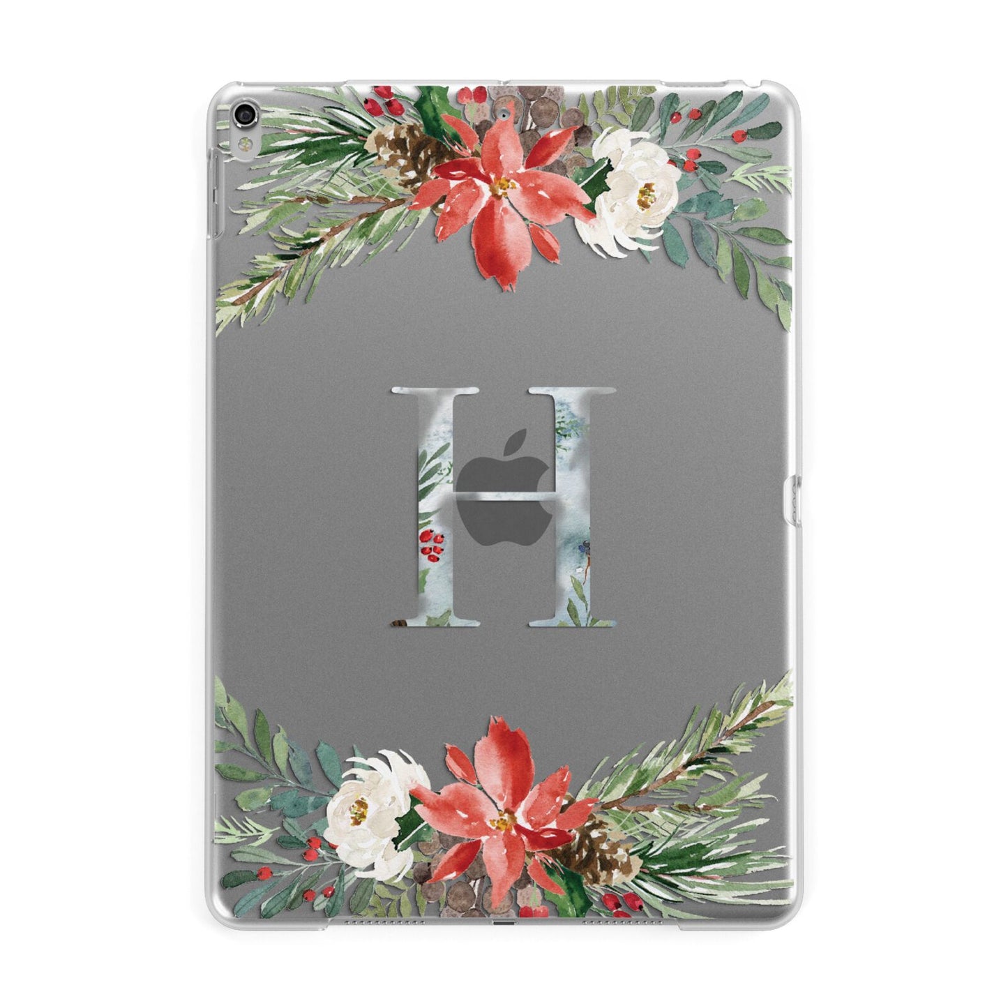 Personalised Winter Monogram Clear Floral Apple iPad Silver Case
