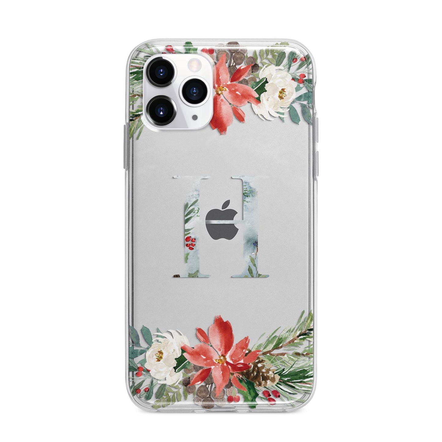 Personalised Winter Monogram Clear Floral Apple iPhone 11 Pro Max in Silver with Bumper Case