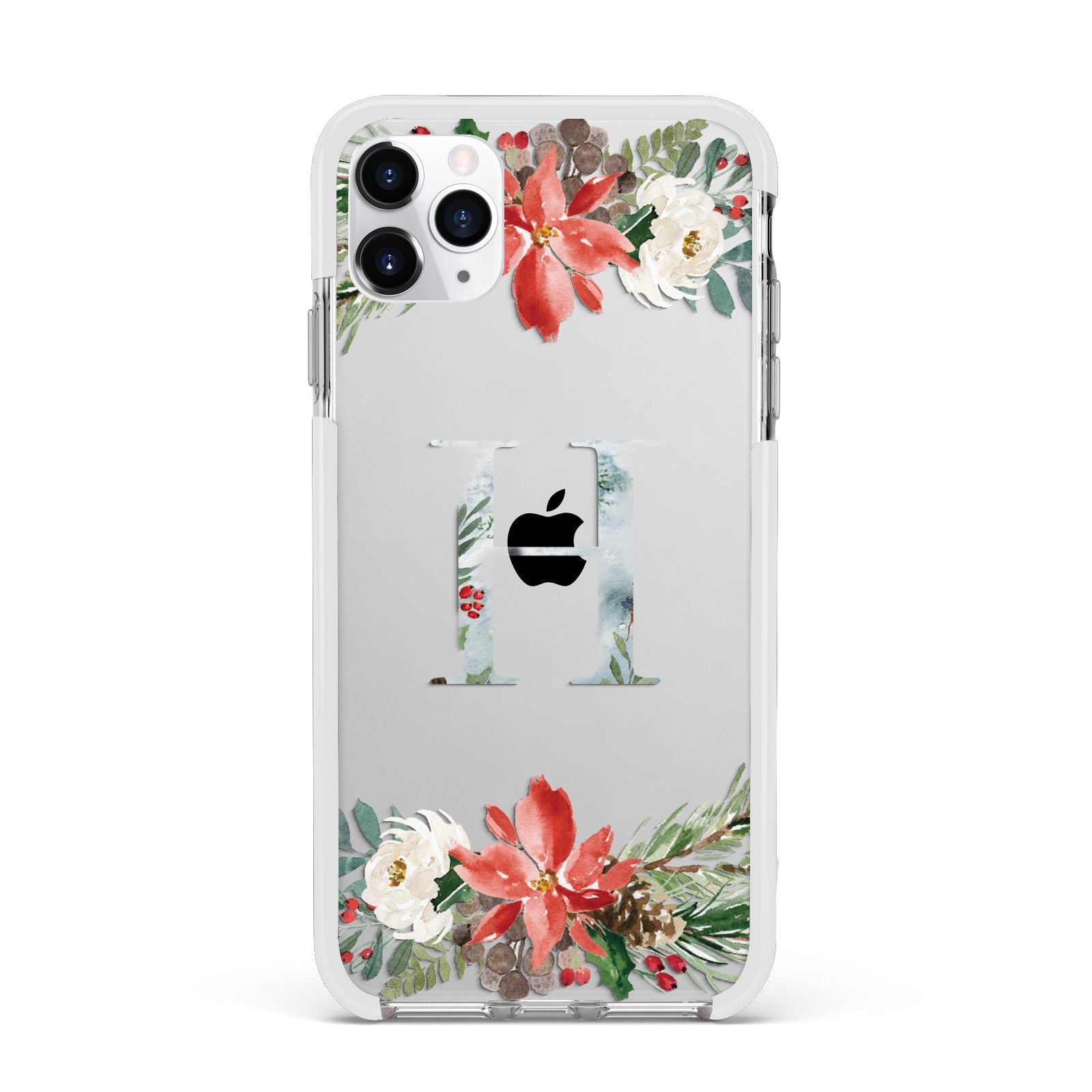 Personalised Winter Monogram Clear Floral Apple iPhone 11 Pro Max in Silver with White Impact Case