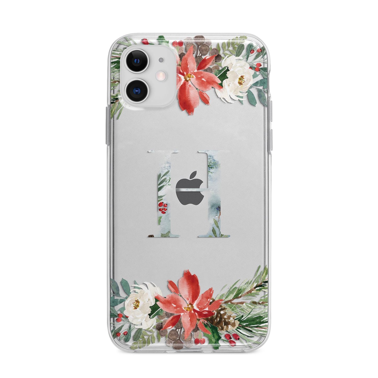 Personalised Winter Monogram Clear Floral Apple iPhone 11 in White with Bumper Case