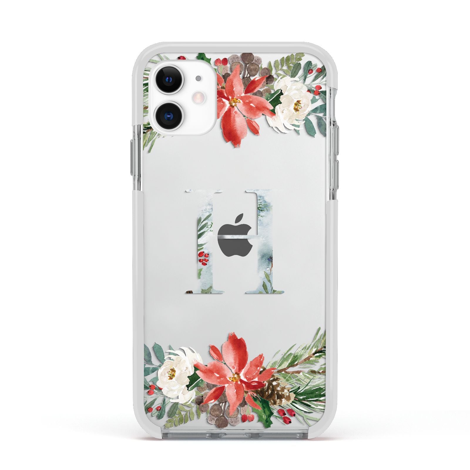 Personalised Winter Monogram Clear Floral Apple iPhone 11 in White with White Impact Case