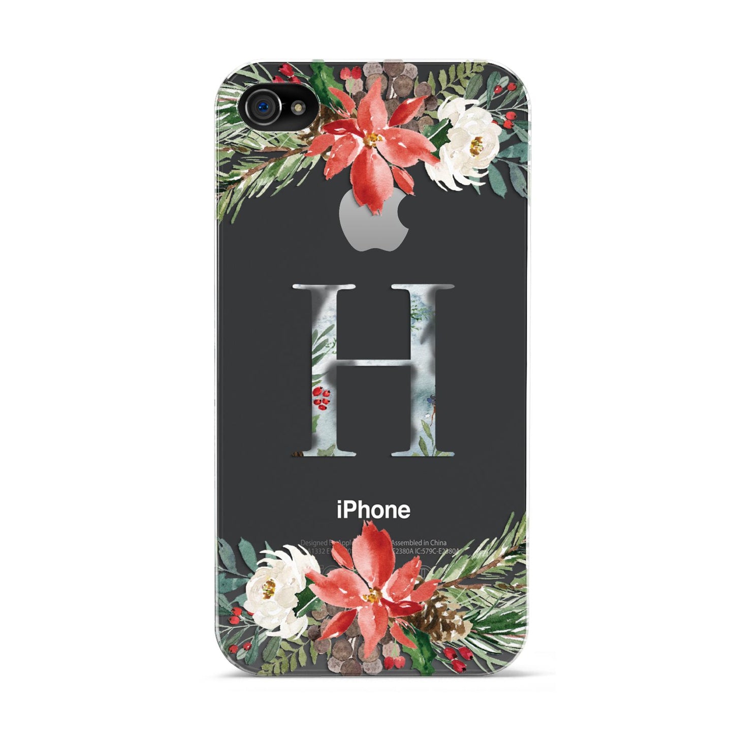 Personalised Winter Monogram Clear Floral Apple iPhone 4s Case