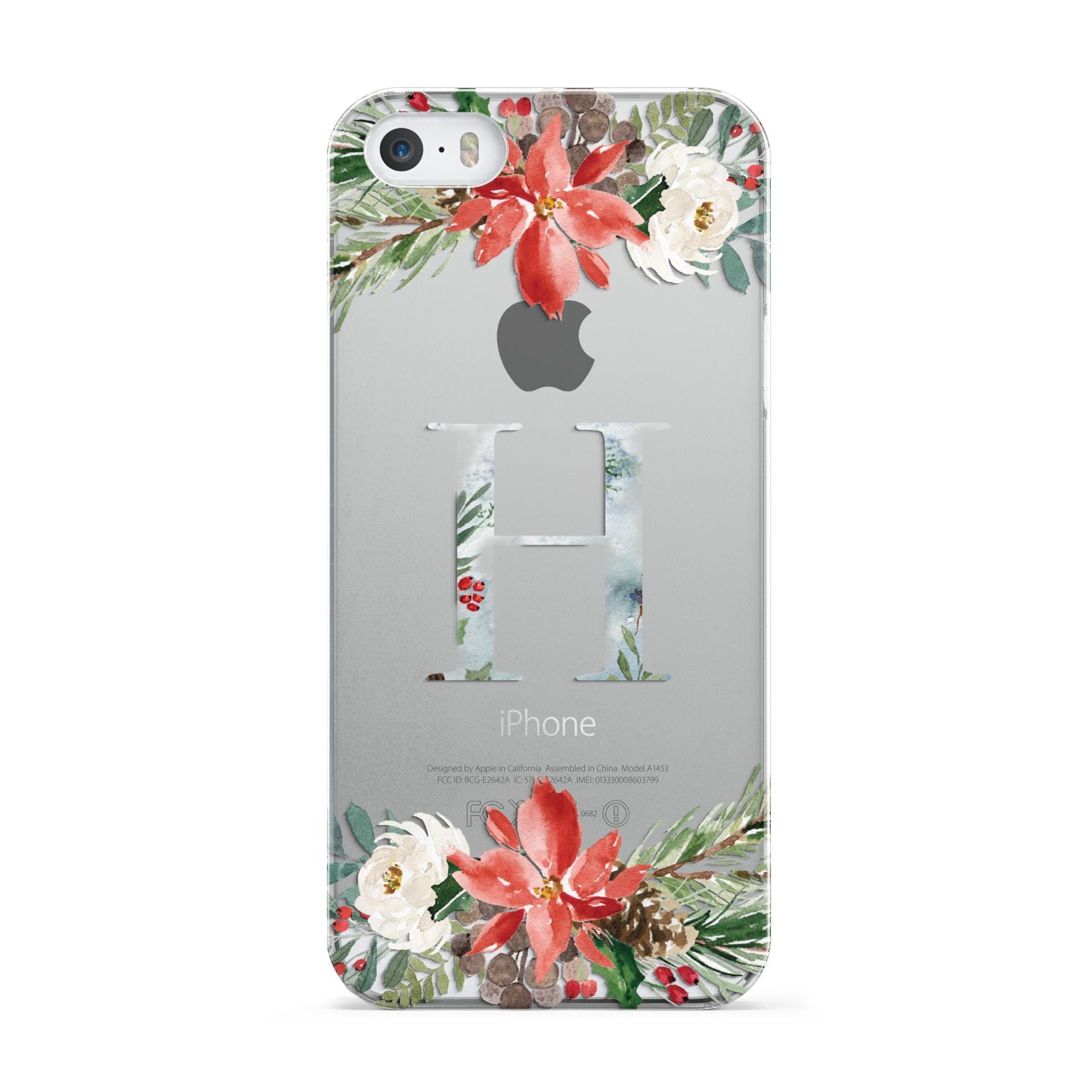 Personalised Winter Monogram Clear Floral Apple iPhone 5 Case