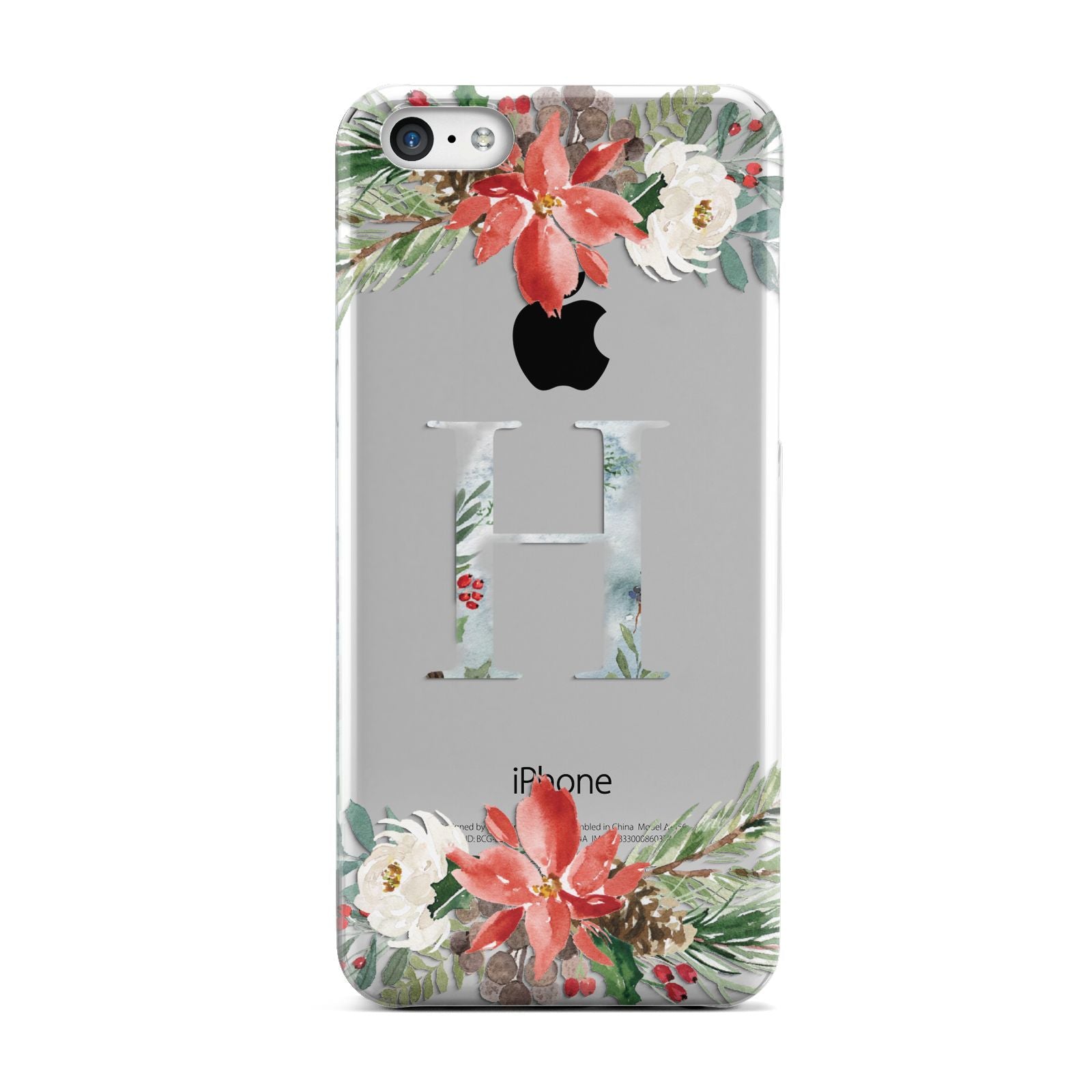 Personalised Winter Monogram Clear Floral Apple iPhone 5c Case