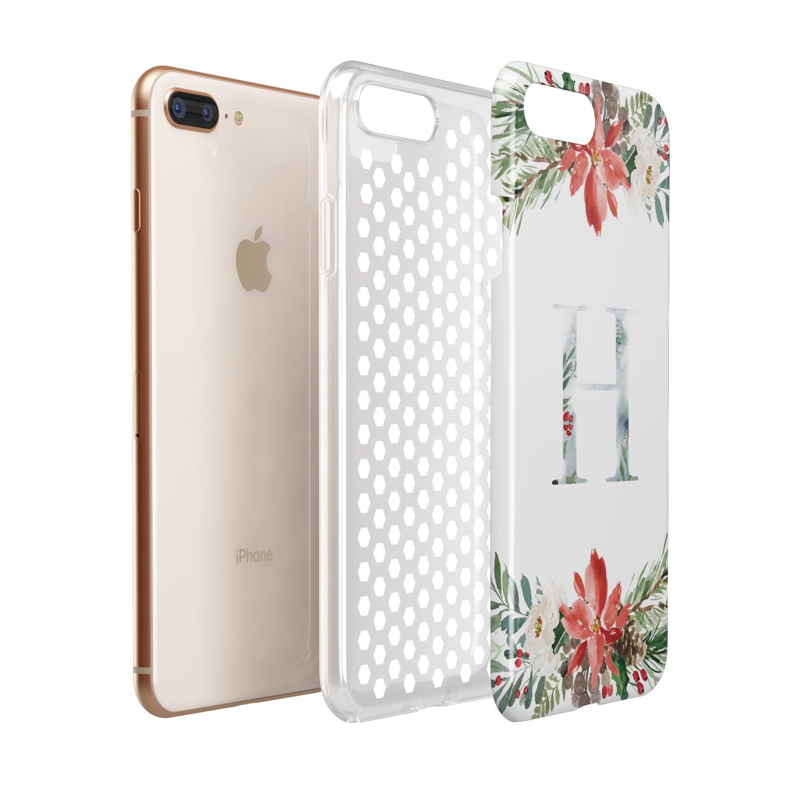 Personalised Winter Monogram Clear Floral Apple iPhone 7 8 Plus 3D Tough Case Expanded View
