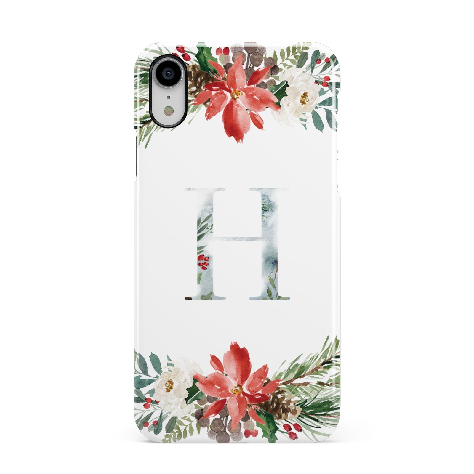 Personalised Winter Monogram Clear Floral Apple iPhone XR White 3D Snap Case