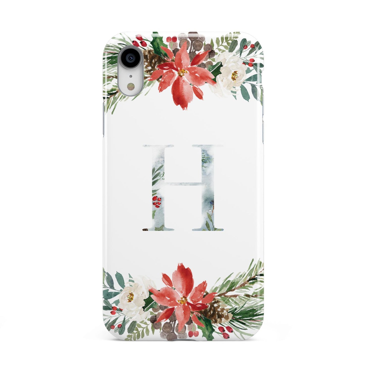 Personalised Winter Monogram Clear Floral Apple iPhone XR White 3D Tough Case