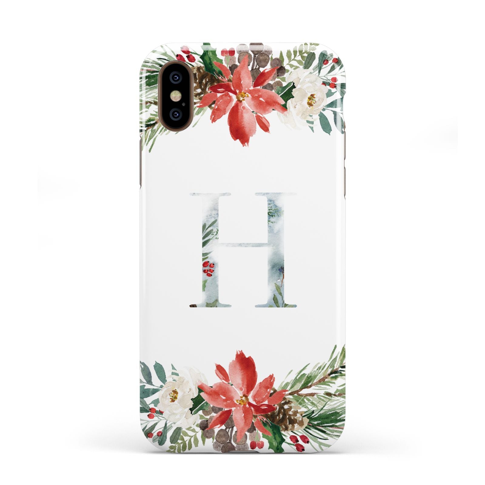 Personalised Winter Monogram Clear Floral Apple iPhone XS 3D Tough
