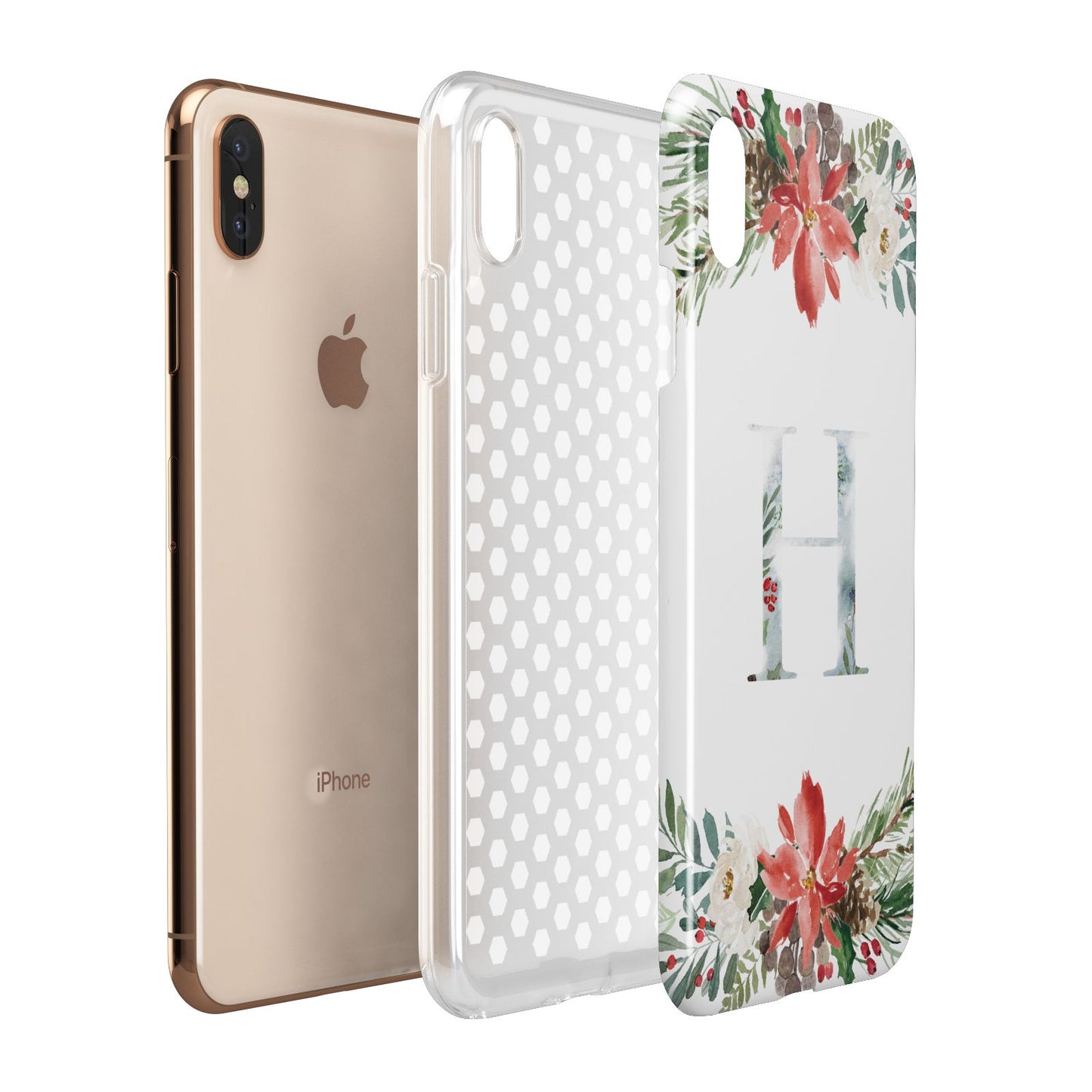 Personalised Winter Monogram Clear Floral Apple iPhone Xs Max 3D Tough Case Expanded View