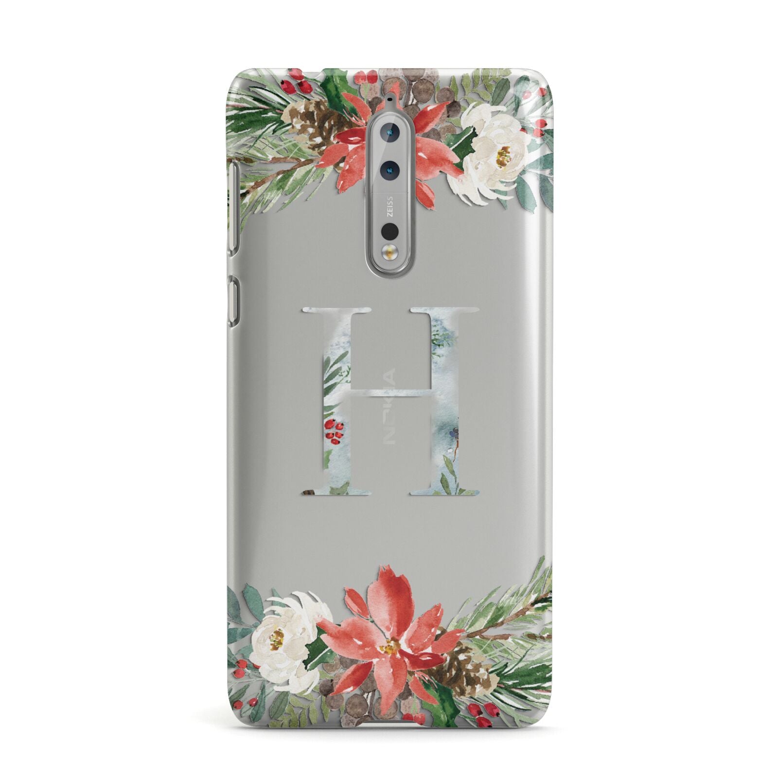 Personalised Winter Monogram Clear Floral Nokia Case