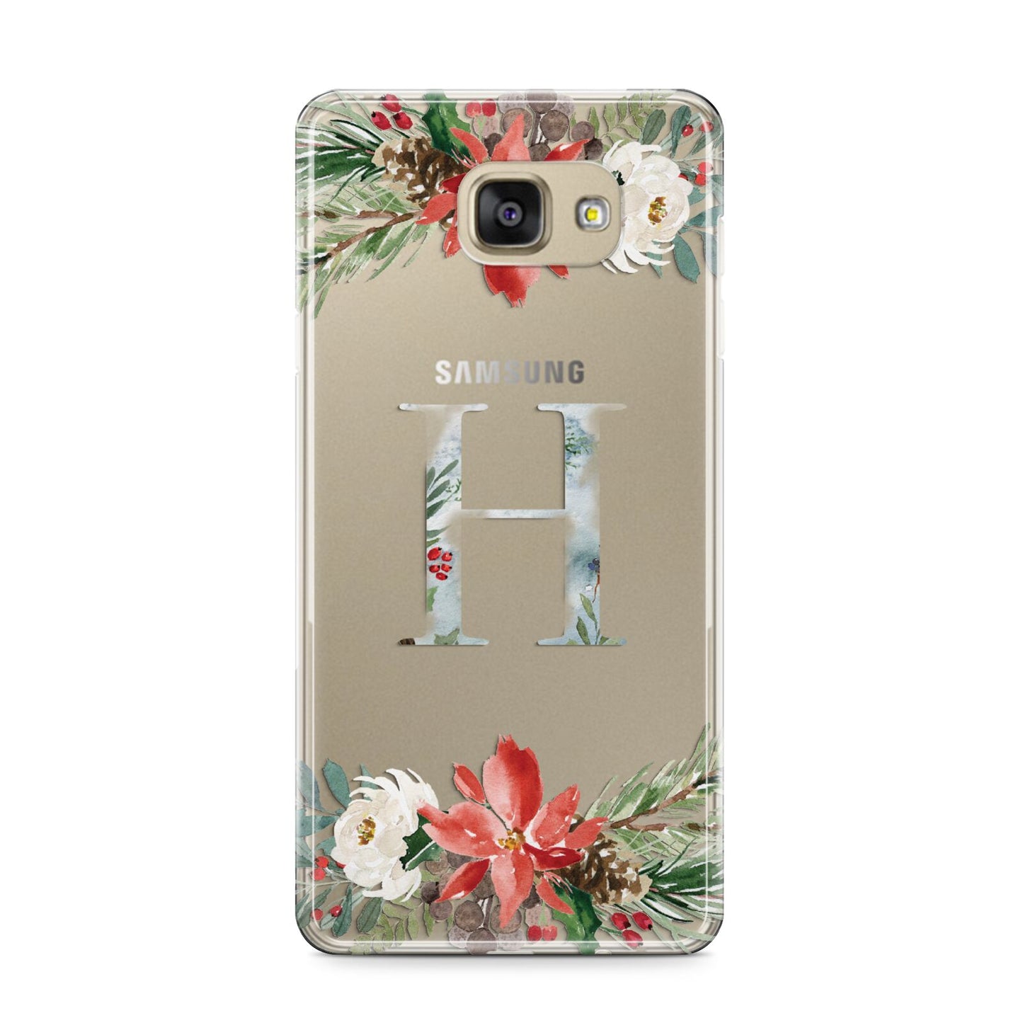 Personalised Winter Monogram Clear Floral Samsung Galaxy A9 2016 Case on gold phone