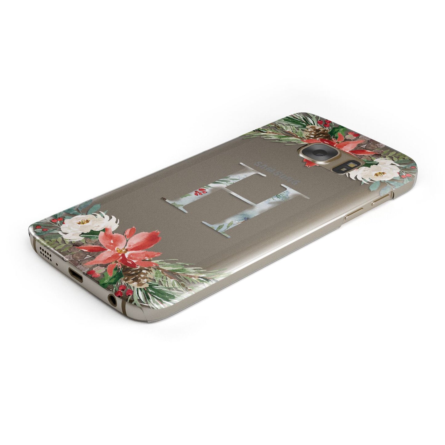 Personalised Winter Monogram Clear Floral Samsung Galaxy Case Bottom Cutout