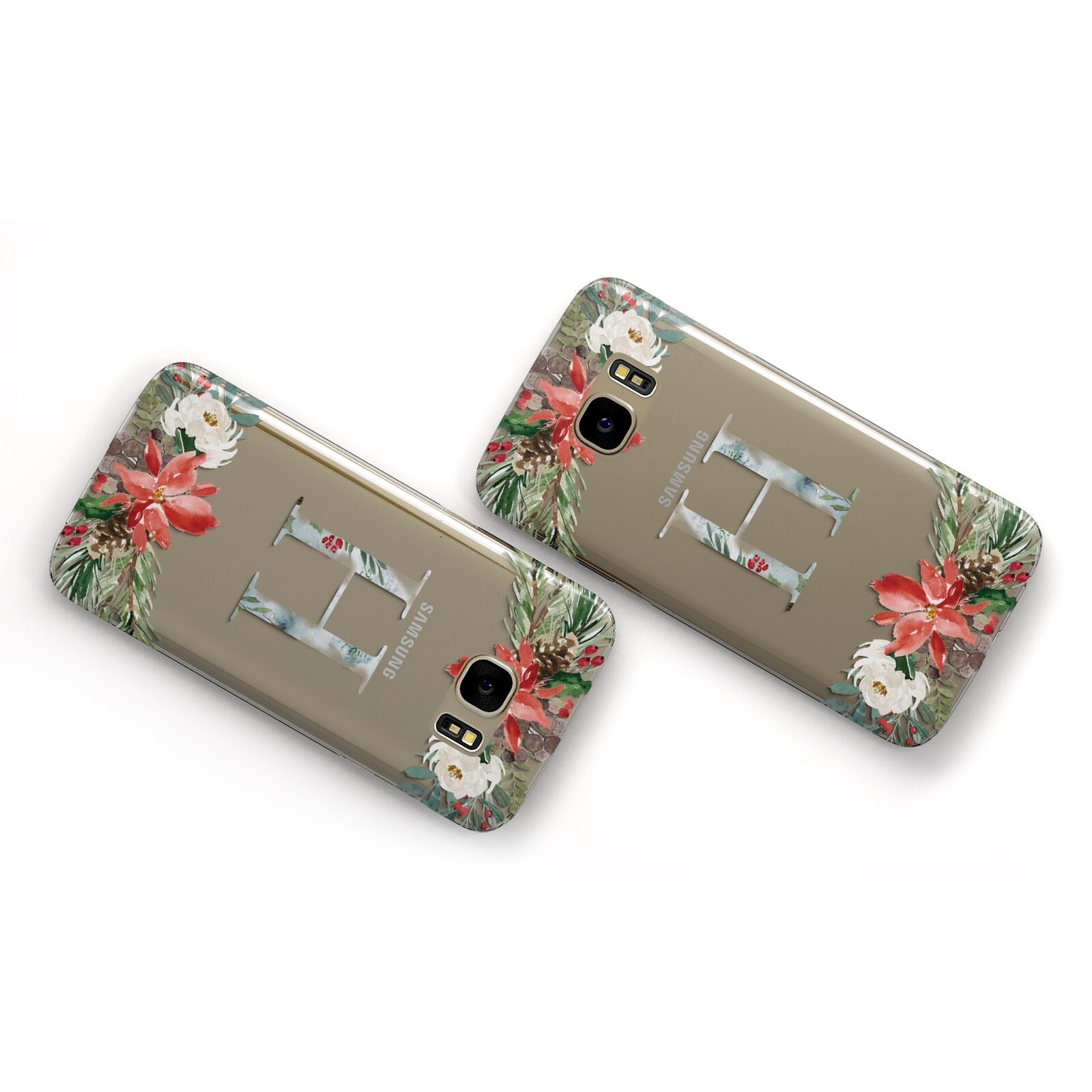 Personalised Winter Monogram Clear Floral Samsung Galaxy Case Flat Overview