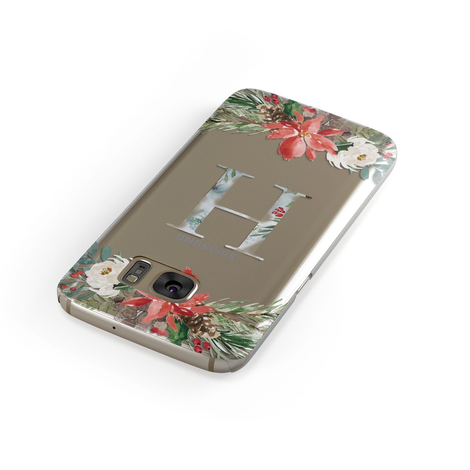 Personalised Winter Monogram Clear Floral Samsung Galaxy Case Front Close Up