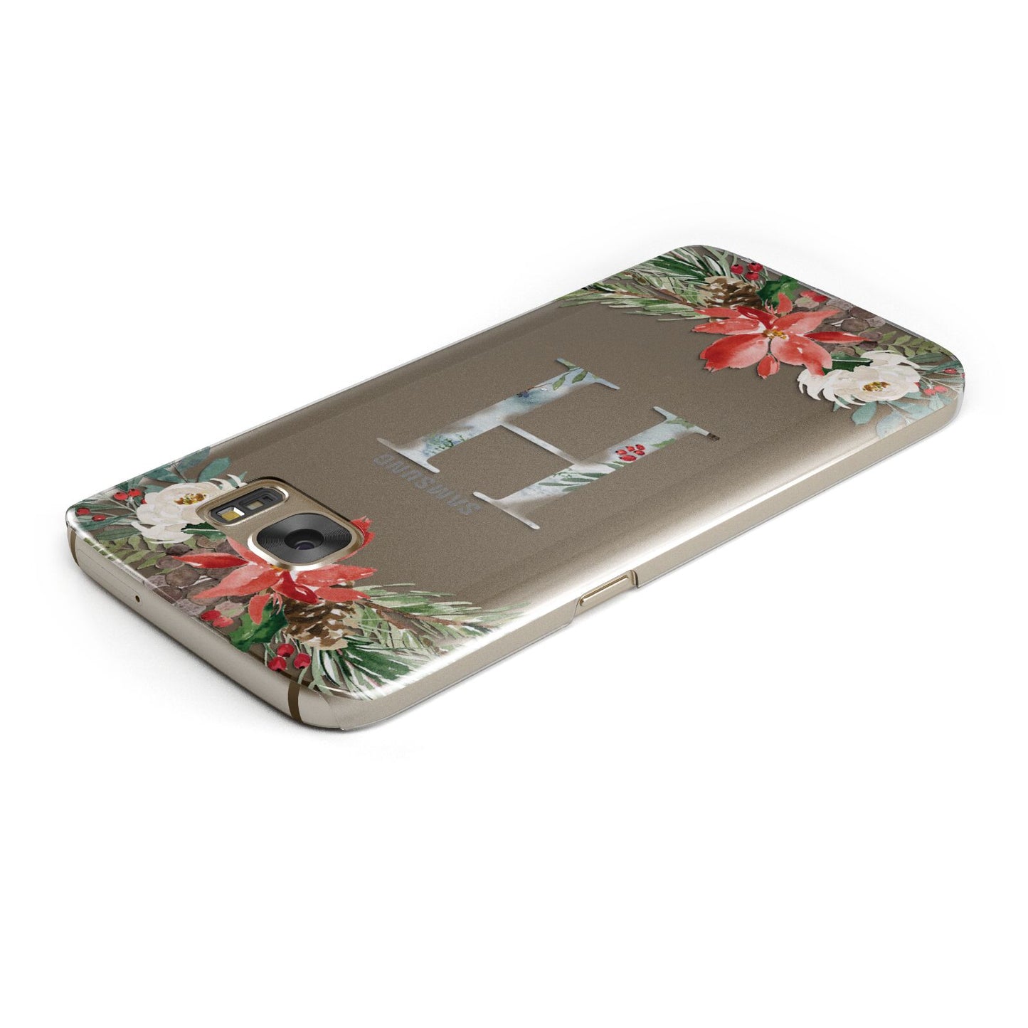 Personalised Winter Monogram Clear Floral Samsung Galaxy Case Top Cutout