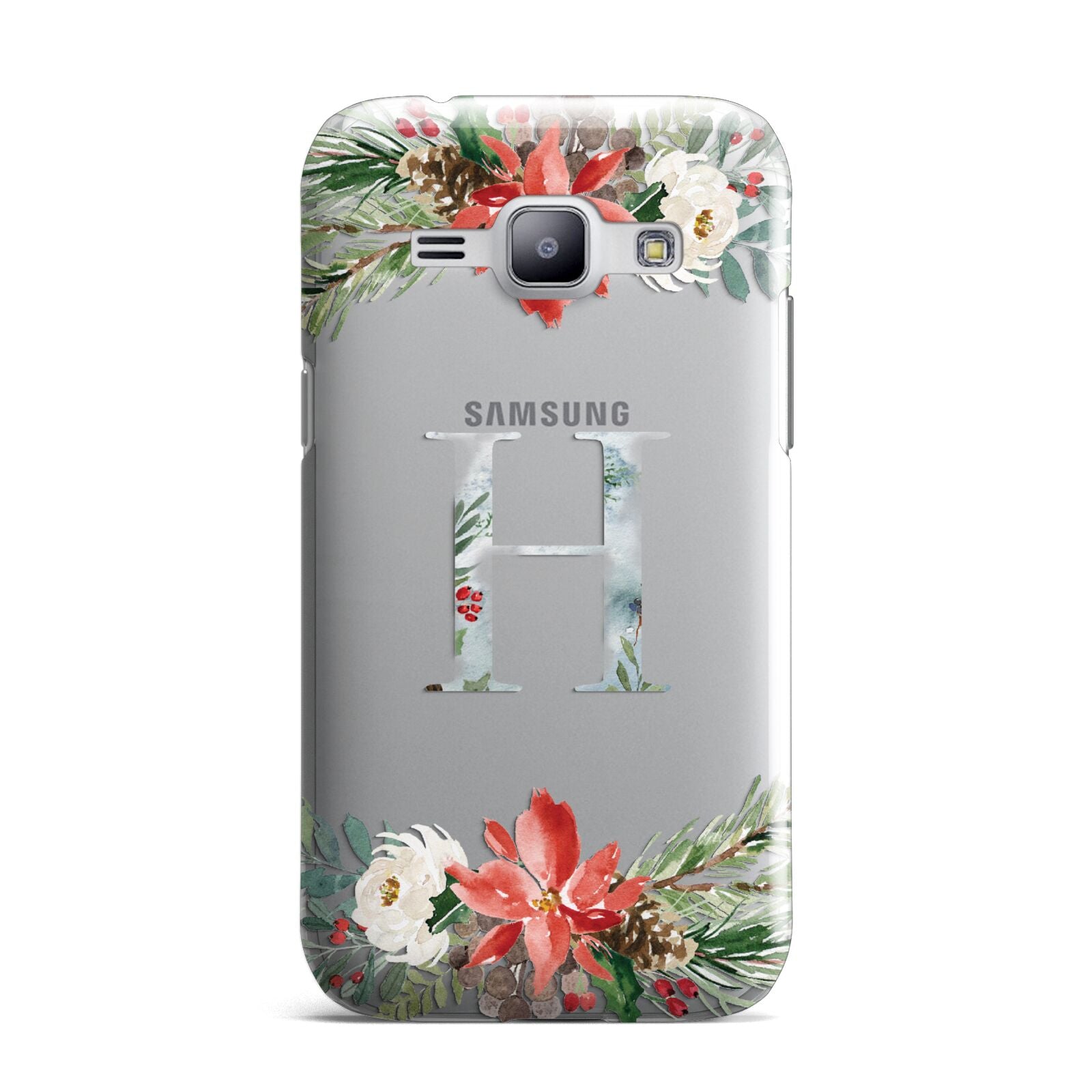 Personalised Winter Monogram Clear Floral Samsung Galaxy J1 2015 Case