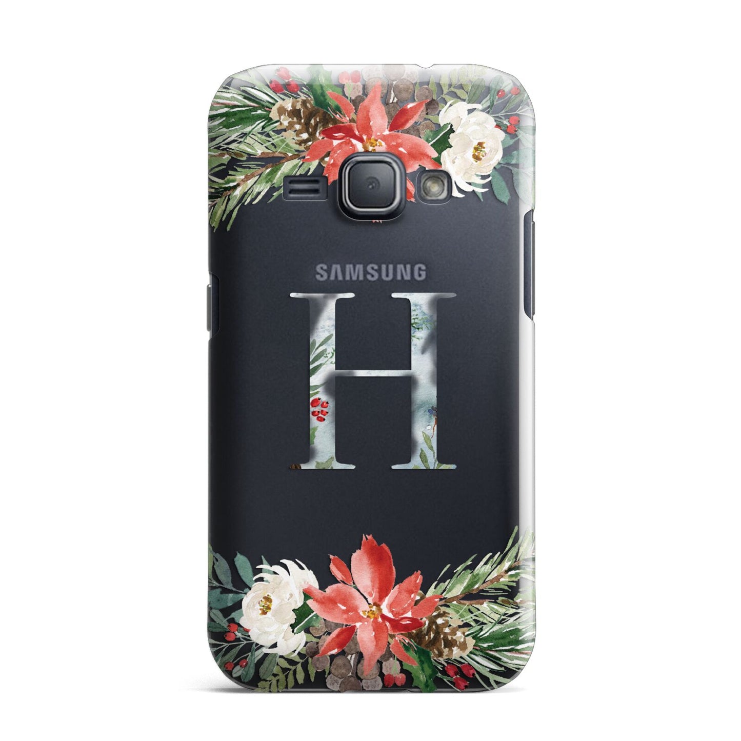 Personalised Winter Monogram Clear Floral Samsung Galaxy J1 2016 Case
